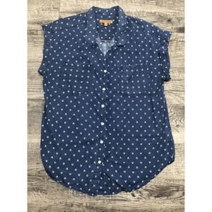 Jachs Girlfriend Blue Chambray Top Sz M Womens Button Cap Sleeve Blouse Shirt E2